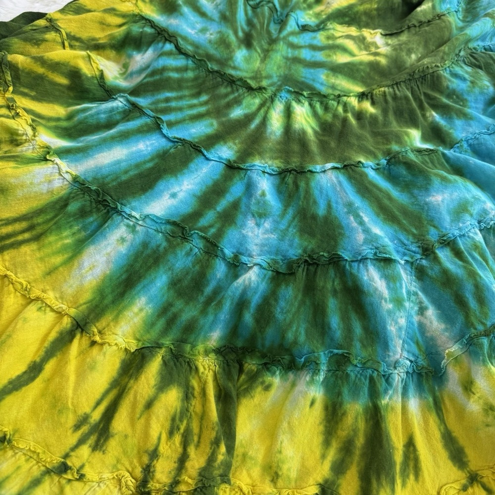 Vtg Tiered Maxi Skirt M Tie Dye Cotton Gauze Y2K Indie Boho Festival Hippie 90s - Picture 7 of 8